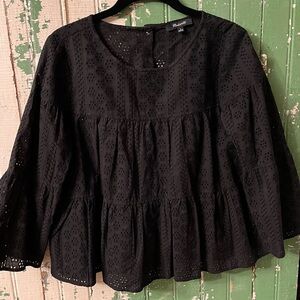 Madewell Eyelet Black Blouse Cotton Size Small